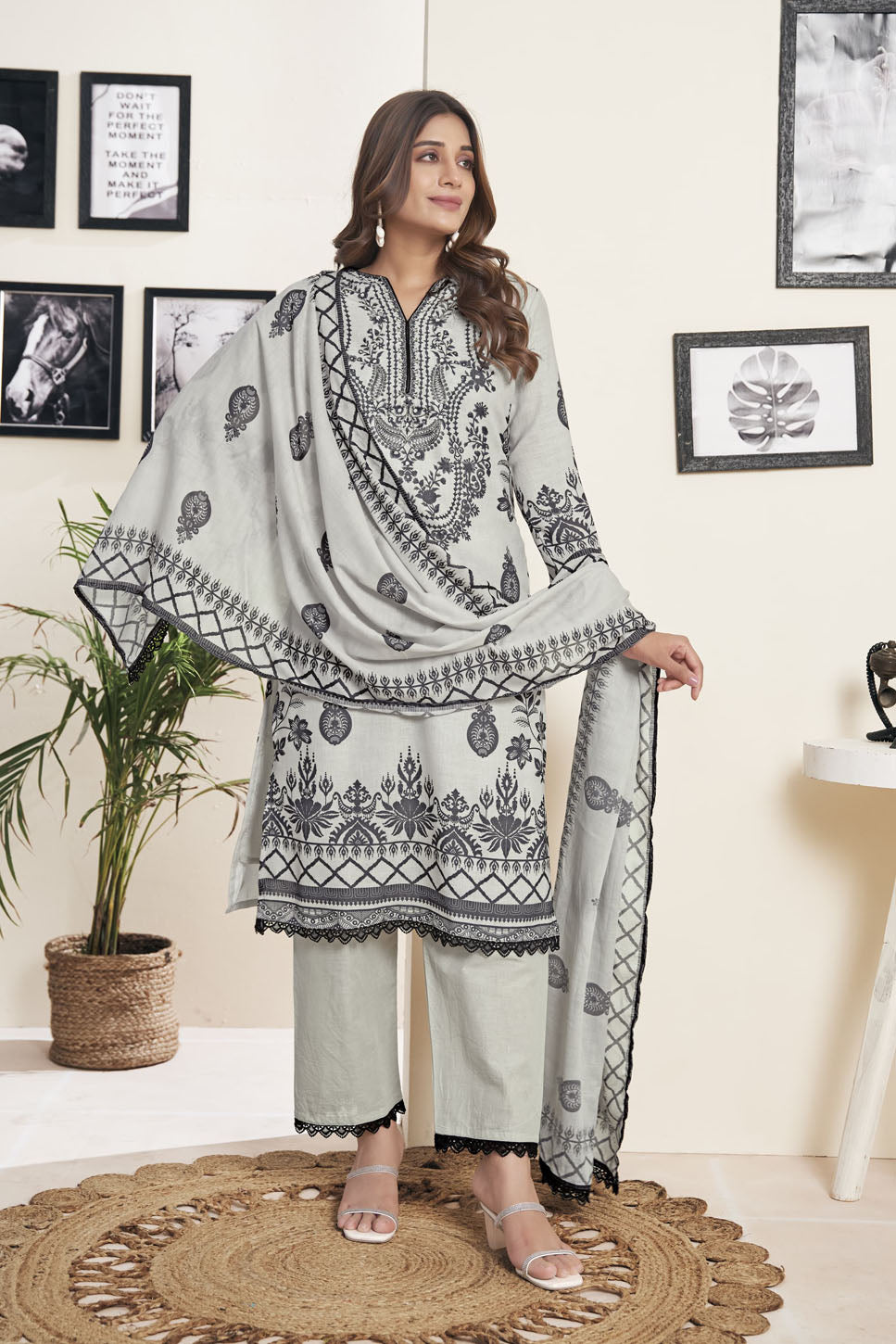 Elegant Prussian Blue Embroidered Co-ord Set