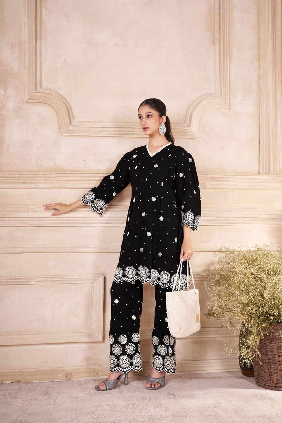 Elegant Jade Black Embroidered Co-ord Set