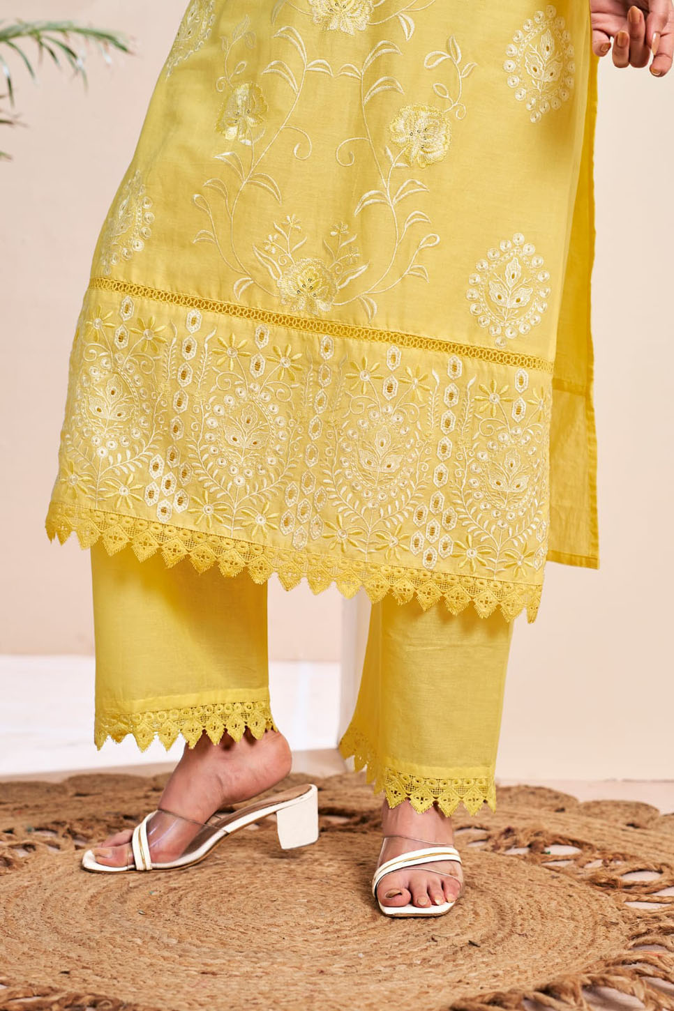 Bright Yellow Embroidered Suit Set with Floral Printed Dupatta – Festive & Ethnic Wear