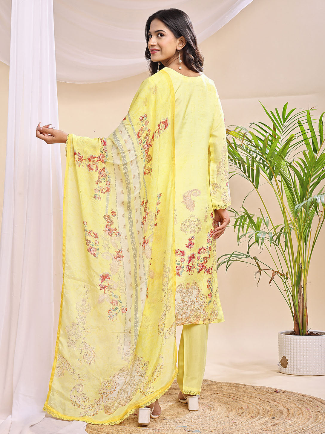 Women's Pastel Yellow Printed Suit – 3 Piece Elegant Festive Ensemble