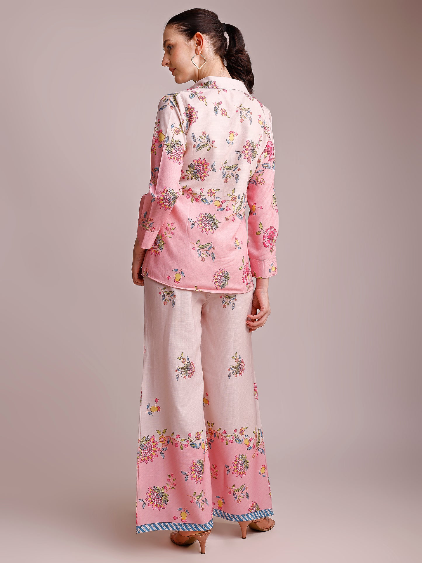 Blush Pink Floral Printed Co-ord Set with Shirt Collar