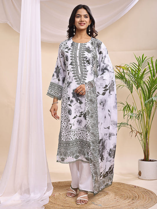 Women's Elegant Floral Printed Pakistani Suit – 3 Piece Set
