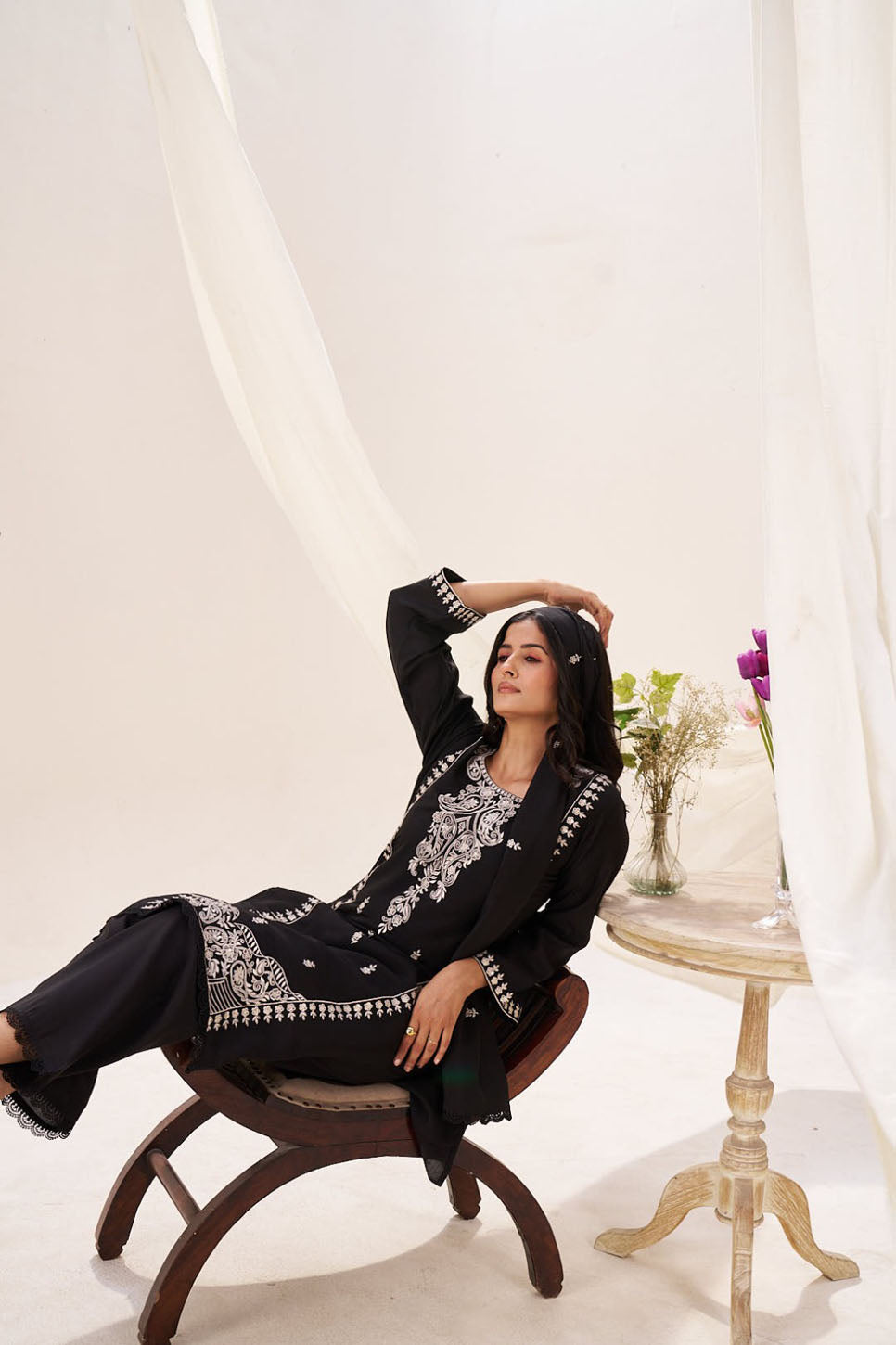 Classic Black Embroidered Cotton Suit with Dupatta
