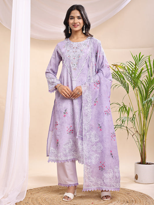 Light Purple Embroidered Three-Piece Suit Set