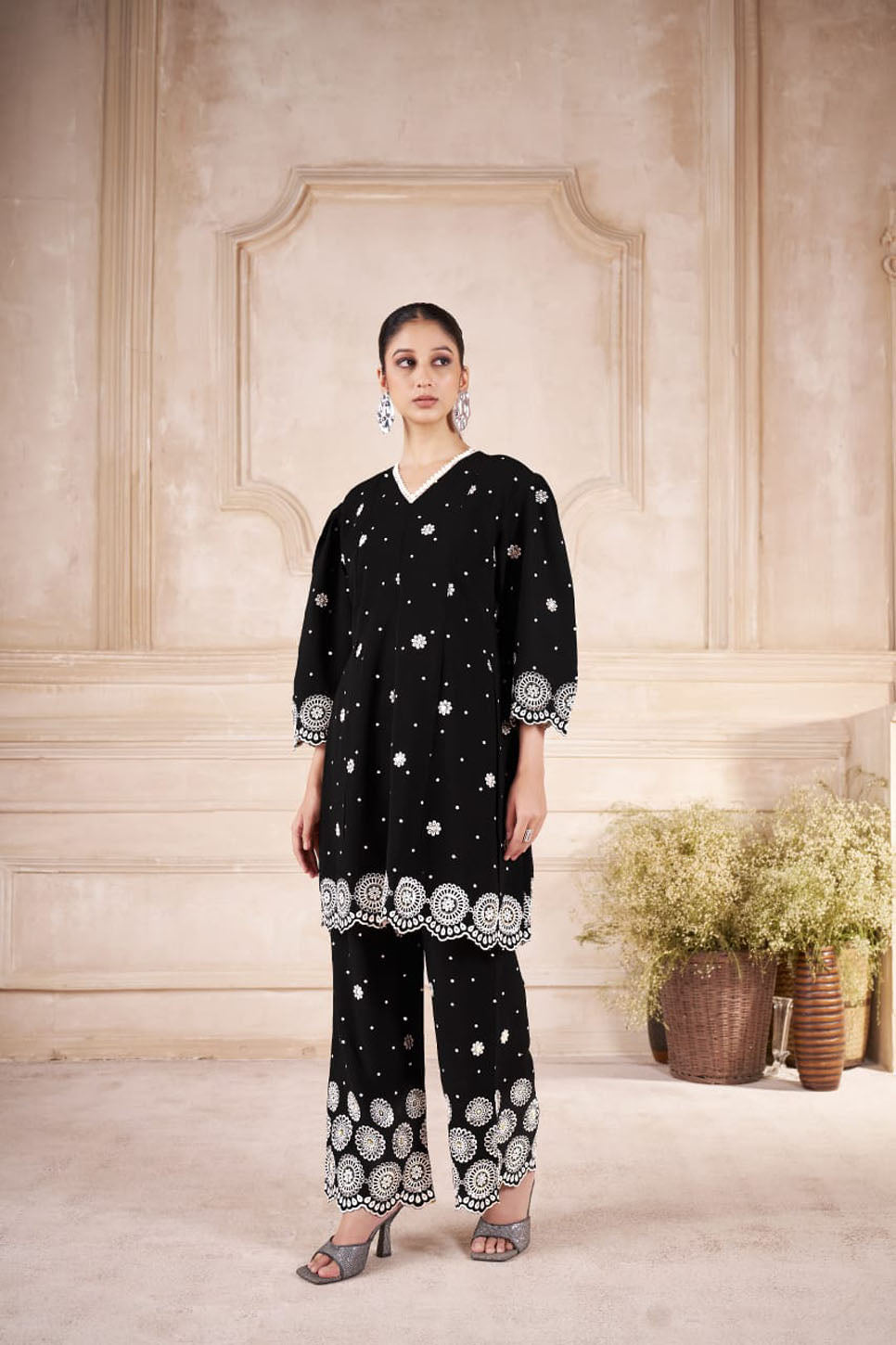Elegant Jade Black Embroidered Co-ord Set