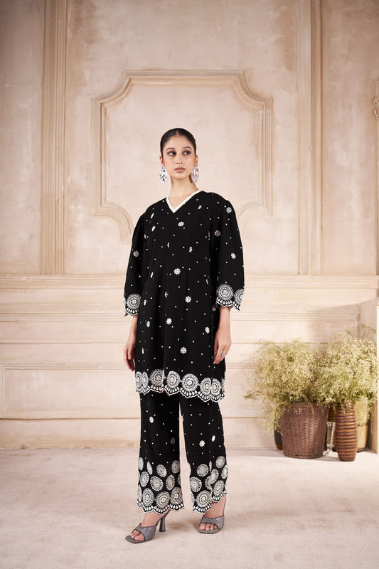 Elegant Jade Black Embroidered Co-ord Set