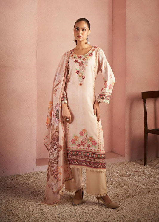 Blush Pink Floral Printed Suit Set with Embroidered Details
