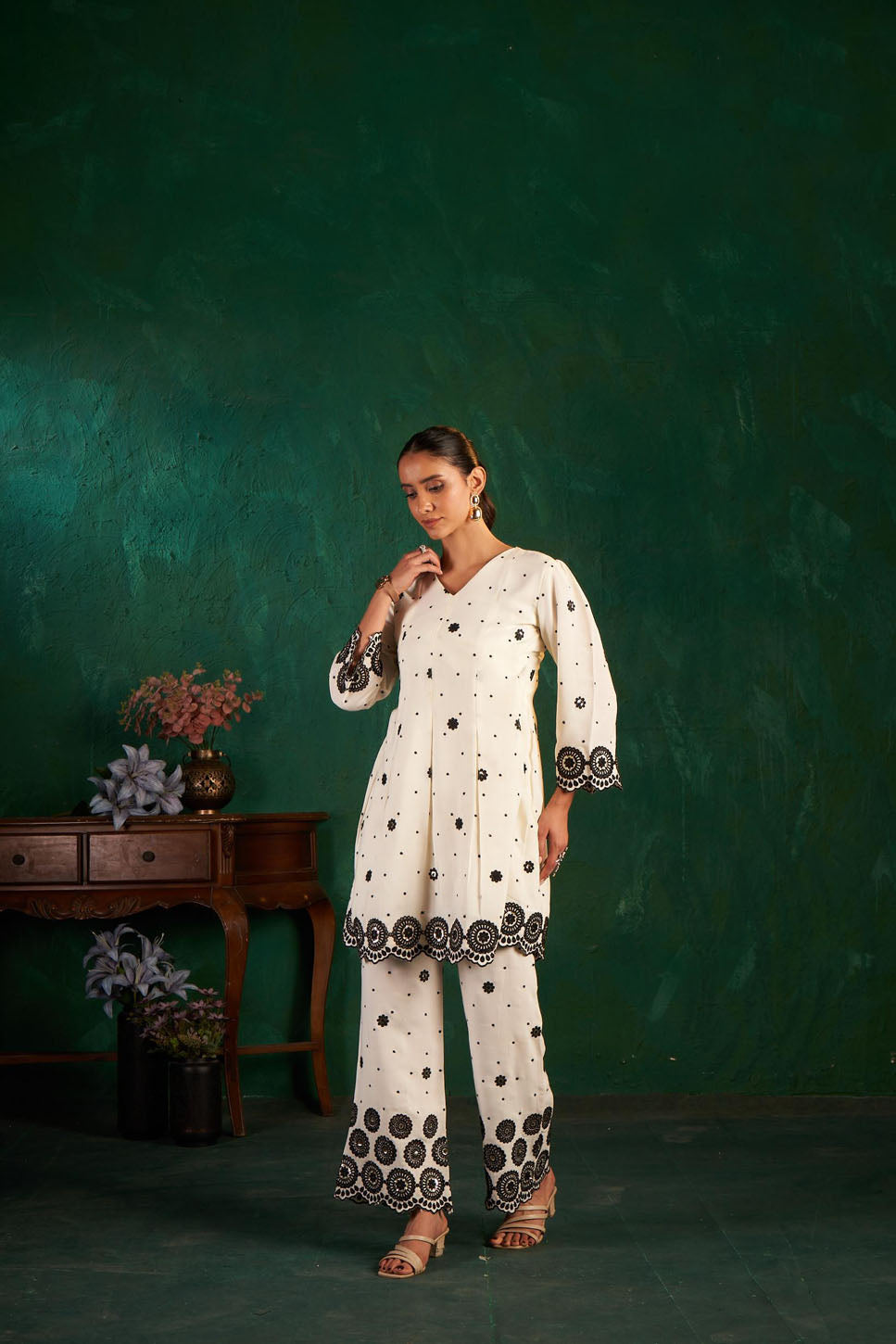 Elegant White Embroidered Co-ord Set