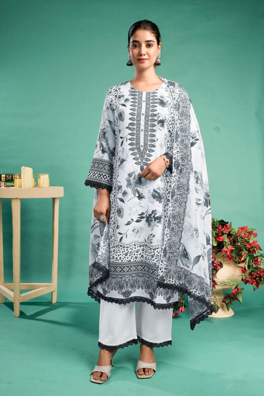 Women's Elegant Floral Printed Pakistani Suit – 3 Piece Set
