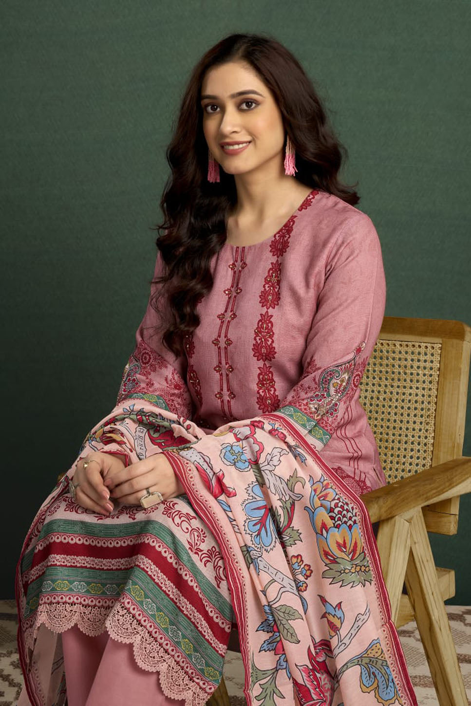 Pink Festive Wear Women’s Ethnic Printed Straight Kurta Set with Dupatta
