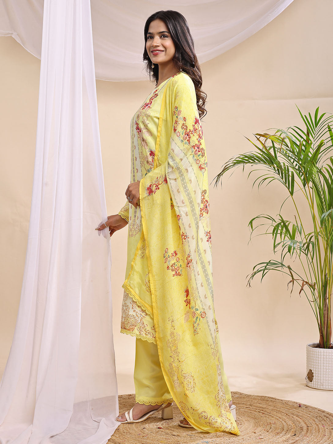 Women's Pastel Yellow Printed Suit – 3 Piece Elegant Festive Ensemble