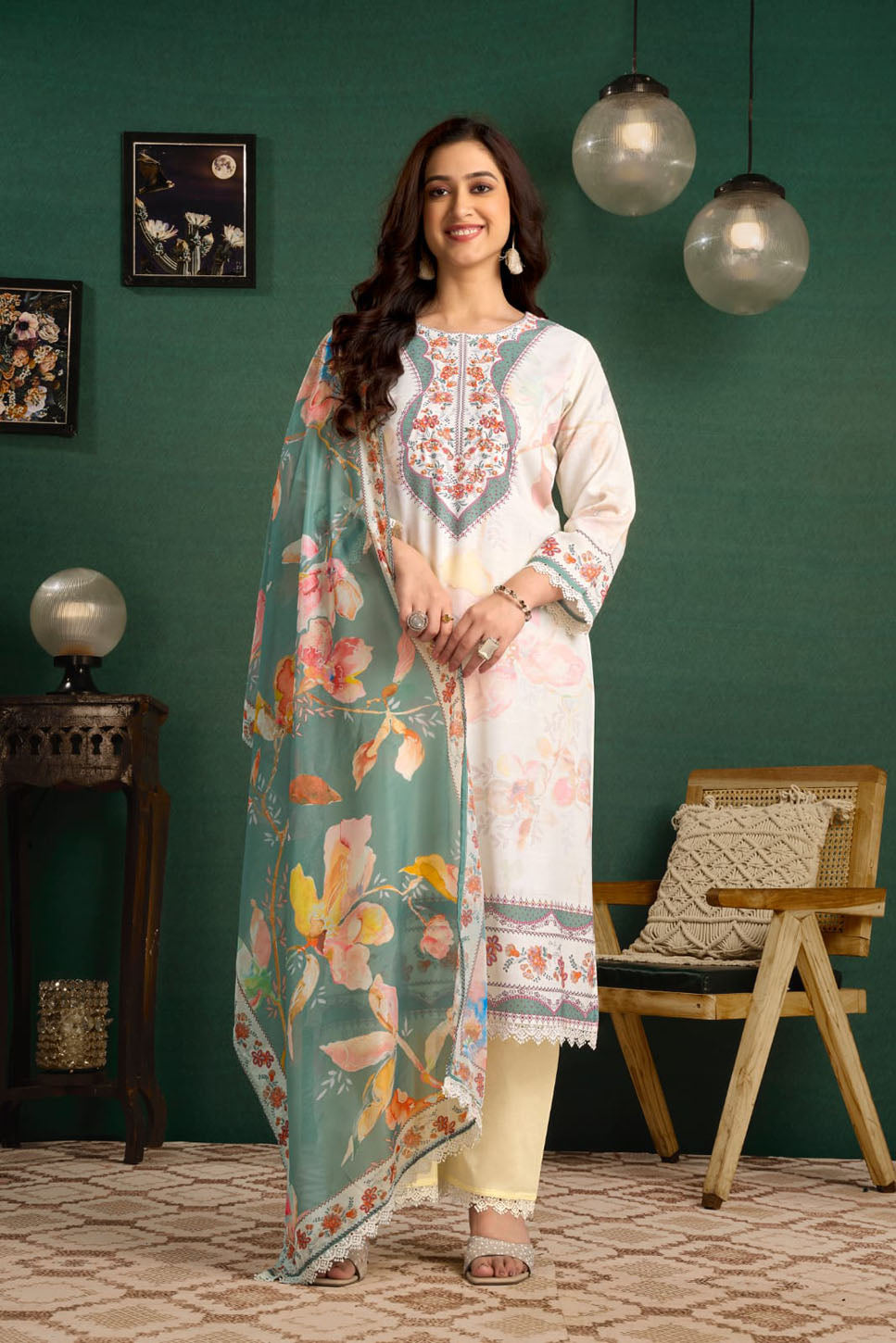 Women’s Floral Printed Straight Kurta Set with Dupatta