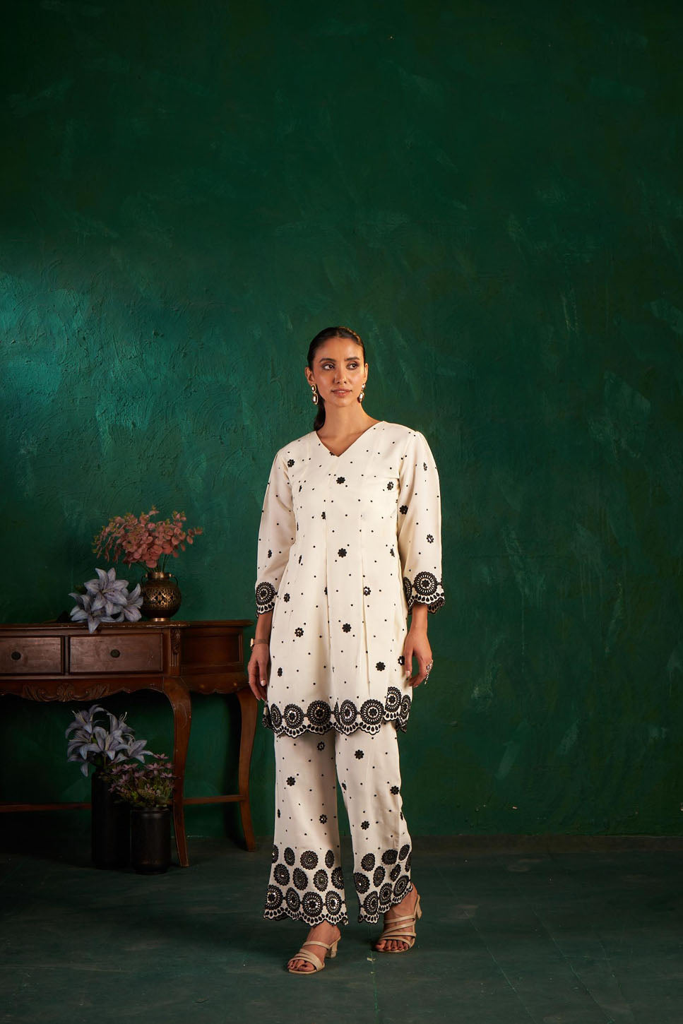 Elegant White Embroidered Co-ord Set