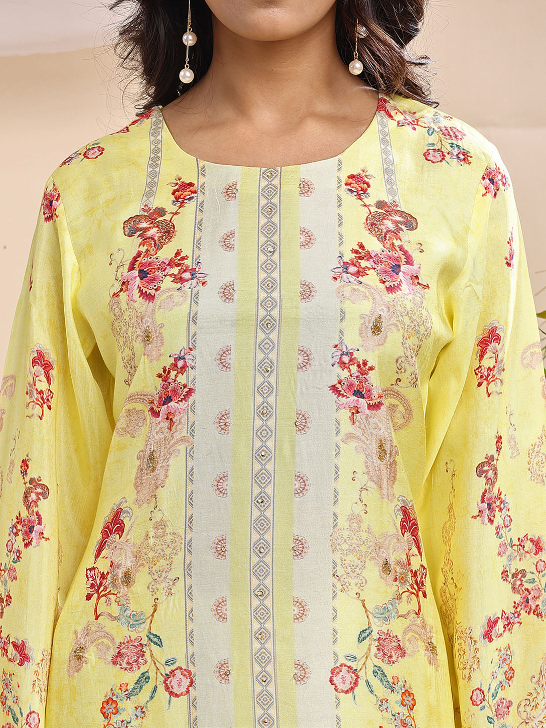 Women's Pastel Yellow Printed Suit – 3 Piece Elegant Festive Ensemble