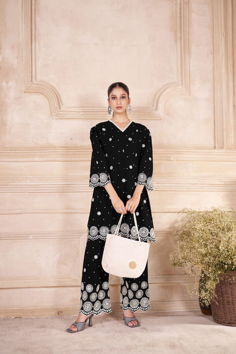 Elegant Jade Black Embroidered Co-ord Set