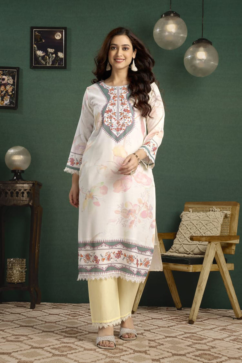 Women’s Floral Printed Straight Kurta Set with Dupatta