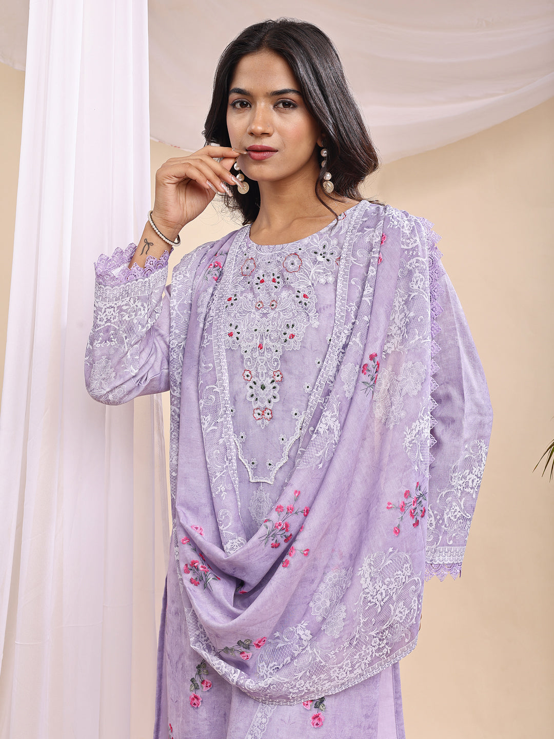 Light Purple Embroidered Three-Piece Suit Set