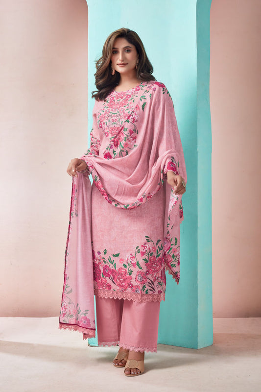 Blush Pink Floral Embroidered Suit Set with Dupatta – Elegant Ethnic Wear