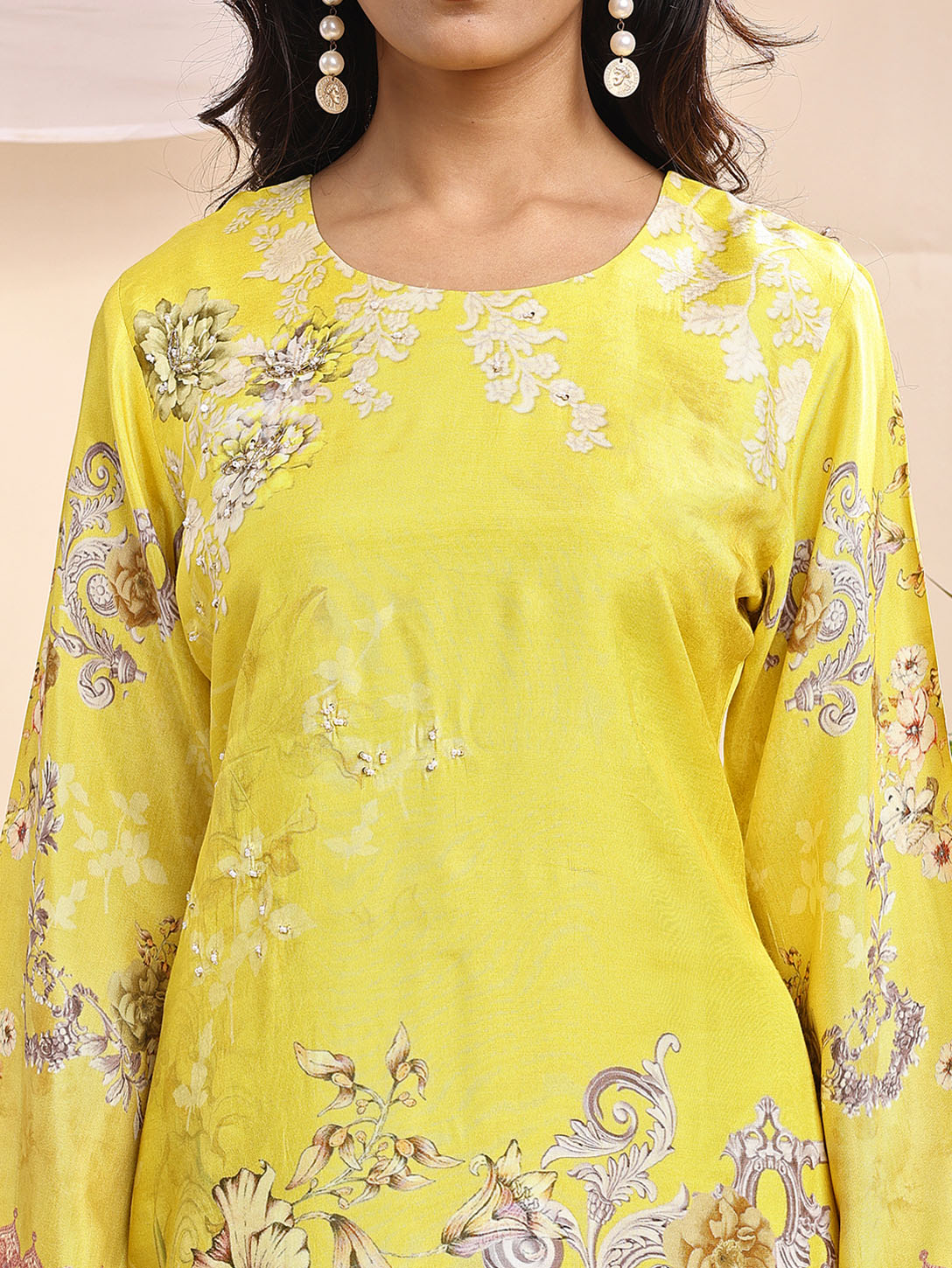 Women's Yellow Floral Printed Suit – 3 Piece Festive Set
