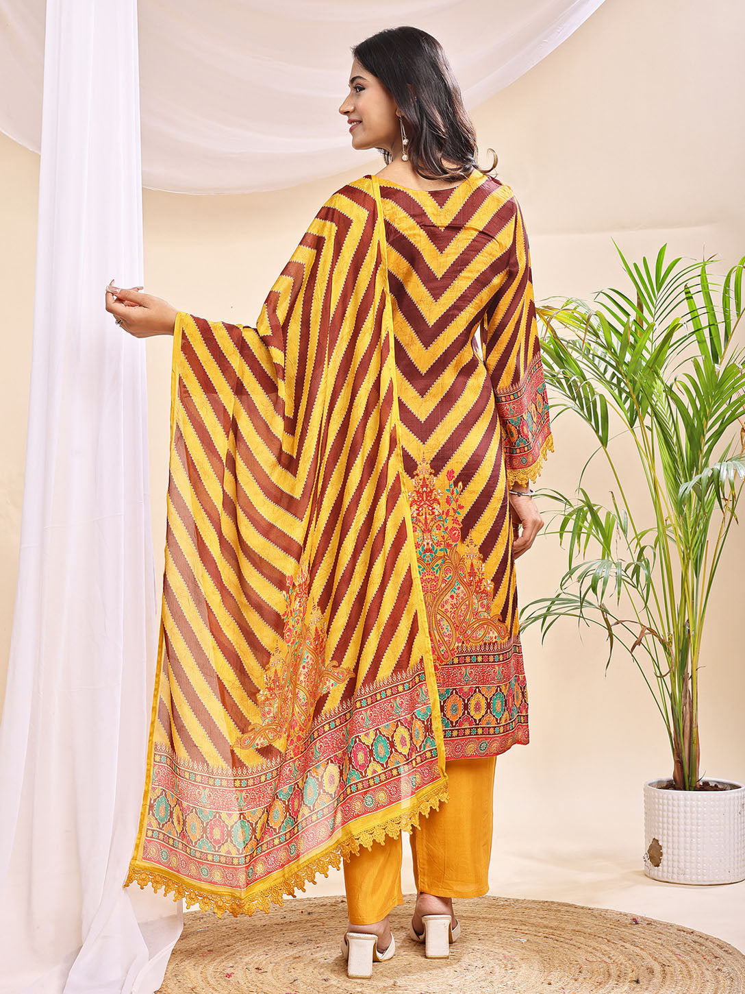 Women's Mustard & Maroon Printed Suit – 3 Piece Traditional Festive Set