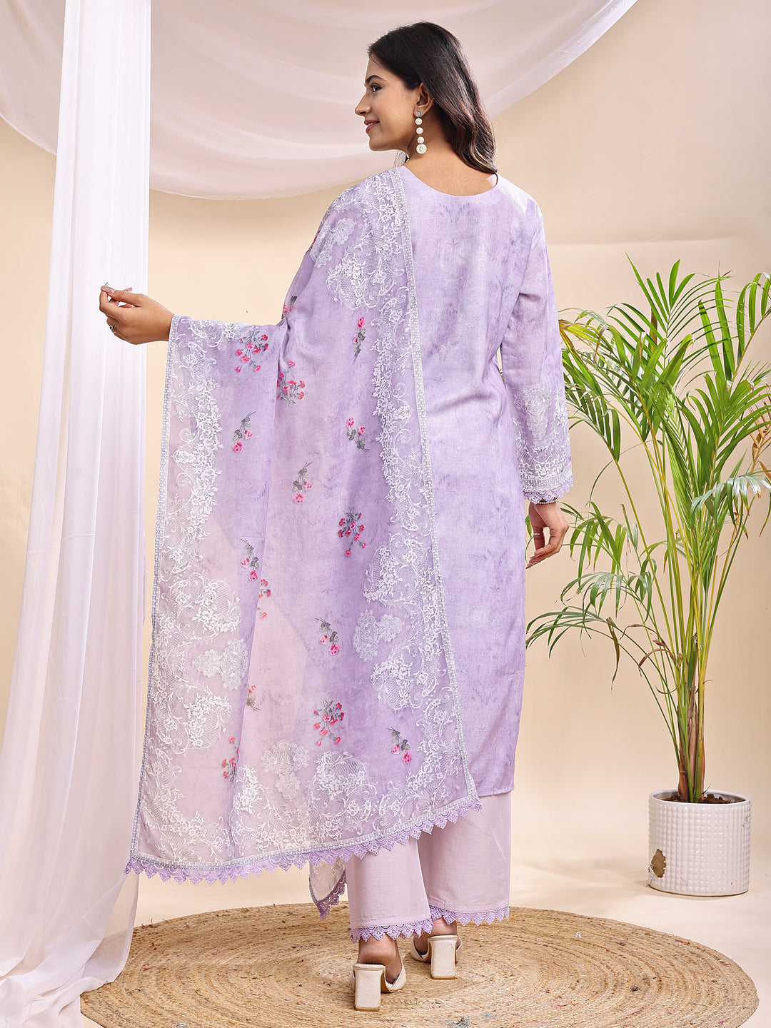 Light Purple Embroidered Three-Piece Suit Set