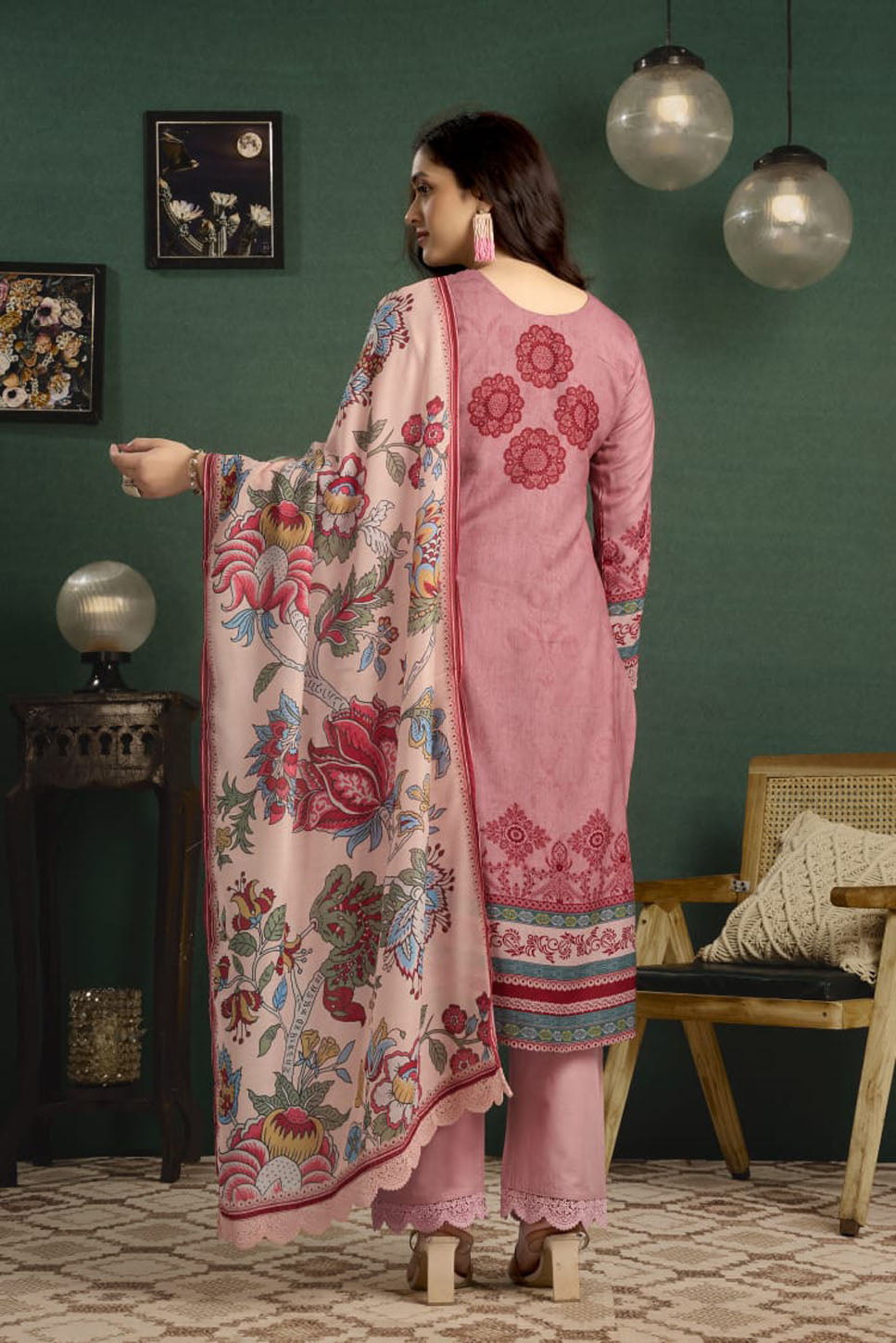 Pink Festive Wear Women’s Ethnic Printed Straight Kurta Set with Dupatta